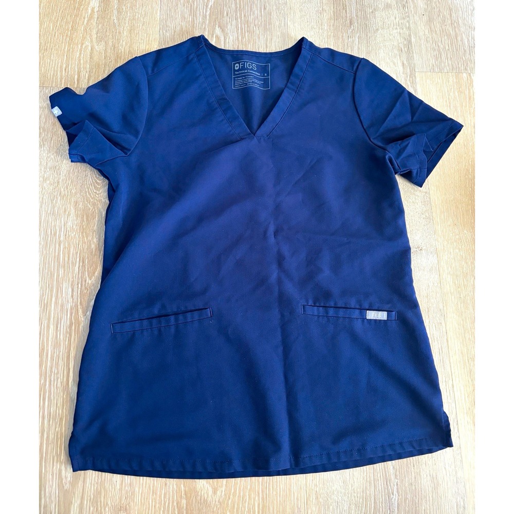 FIGS Technical Collection Women's Scrub Top Size S Navy Blue V-Neck 2-Pocket
